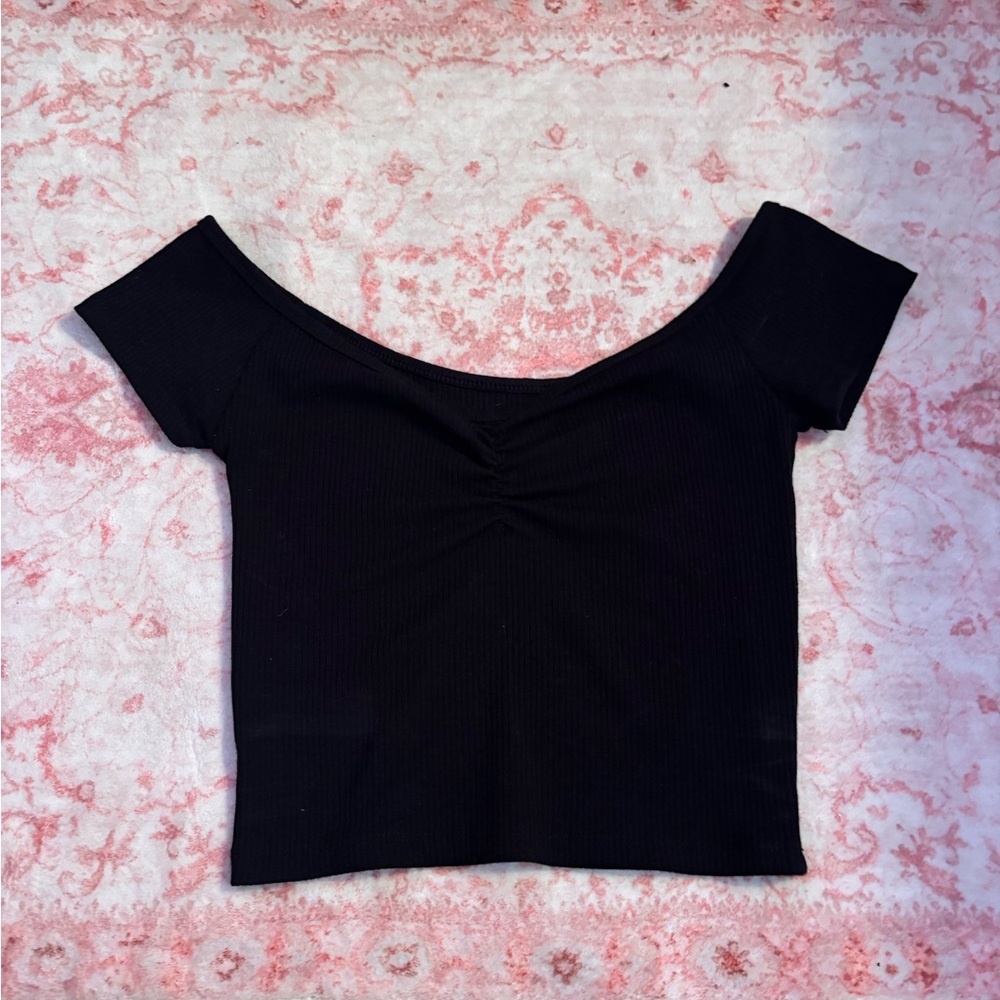 American Eagle Outfitters Black Off-Shoulder Top